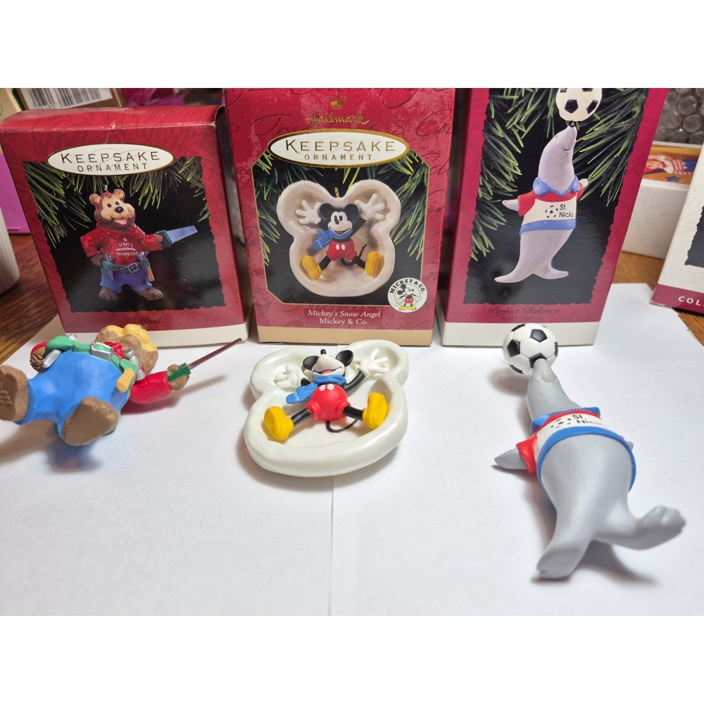 Lot Of 3 Hallmark Keepsakedads Worksh Ornament Mickey Snow Angel Perfect Balance